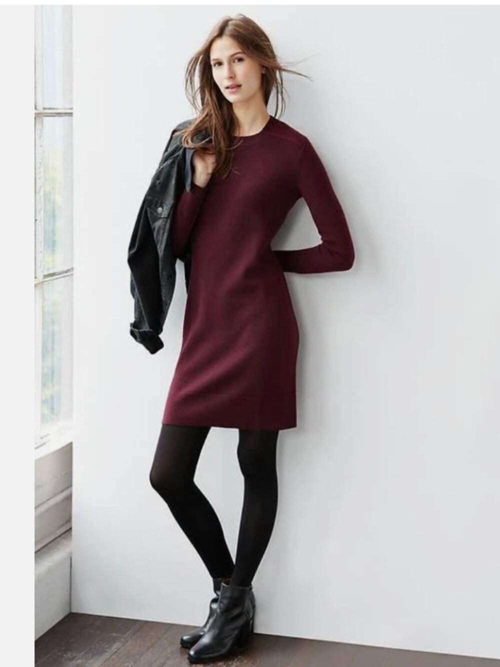 Gap 100% merino maroon mini sweater dress